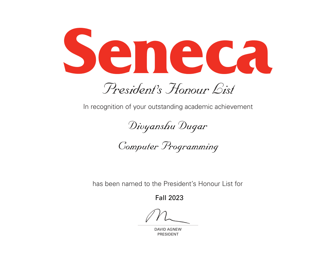 President's Honour List — Fall 2023